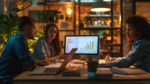 equipe trabalhando em campanhas online e trafego pago